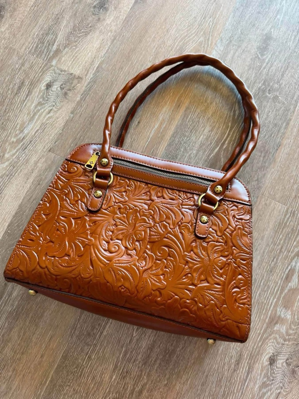 Patricia Nash - Embossed Leather Tote Bag in Cognac Brown